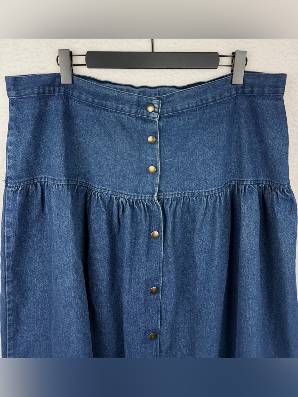 (VTG) MYSTIC BLUES • Blue Dark Wash Denim 100% Cotton Button-Front Skirt, 40 - Picture 3 of 10